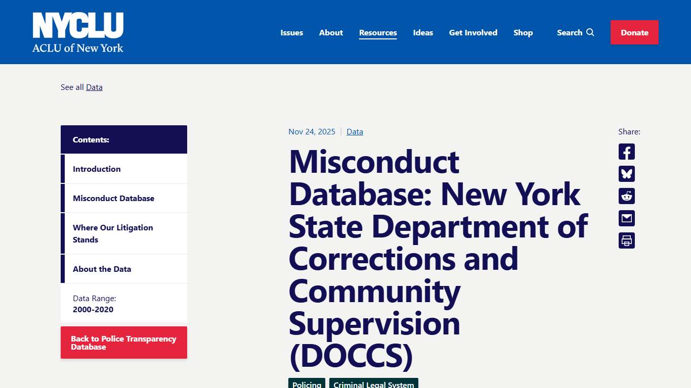 Misconduct Database: New York State Department of Corrections and Community Supervision (DOCCS)    - NYCLU